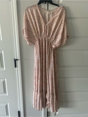 World Market Orange and Tan Printed V-Neck Maxi Dress